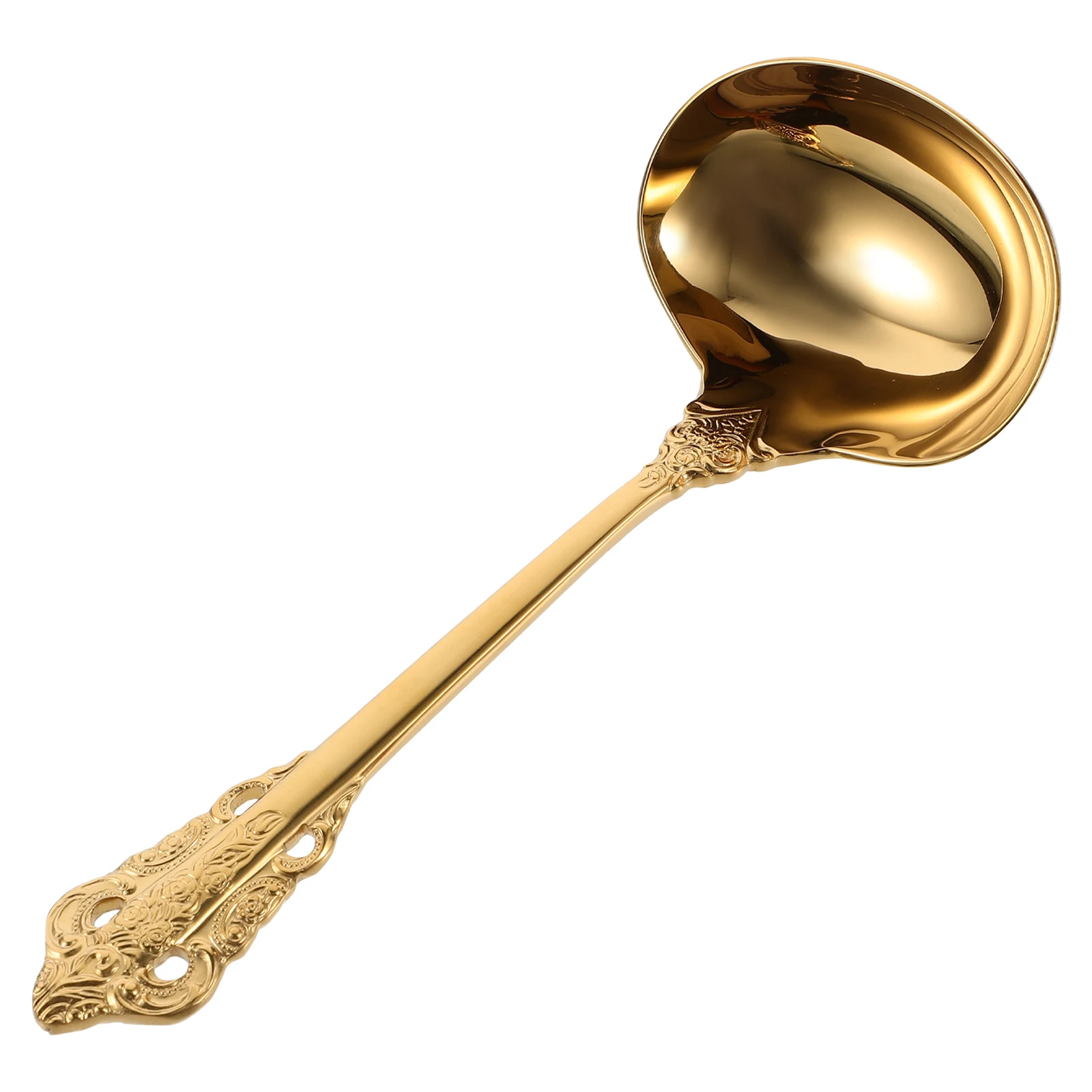 

Golden Large Soup Ladle Stainless Steel Cooking Tools Elegant Design Resistant Rust Fine Workmanship Comfortable Handle Kitchen