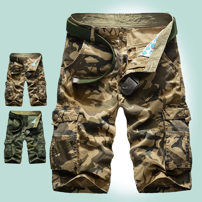 Summer Men\'s Cargo Shorts Multi Pocket 100% Cotton Beach Shorts Men Clothing Camouflage Casual Shorts Tooling Shorts A5F1606