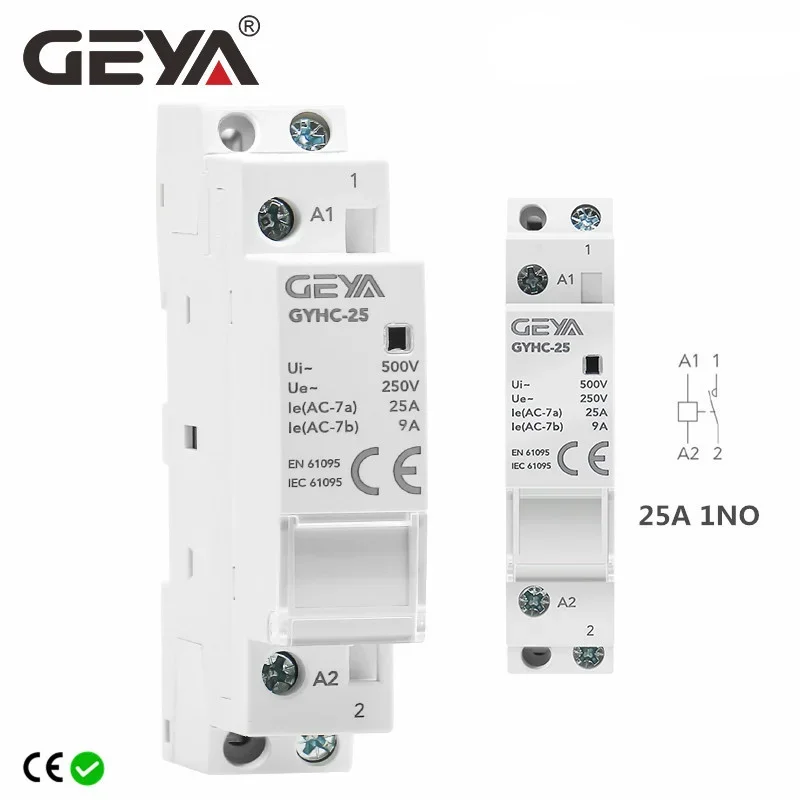 GEYA Din Rail מגען ביתי אוטומטי AC220V 2P 16A 20A 25A 1NO/1NC/2NO/2NC/1NO1NC 50/60Hz
