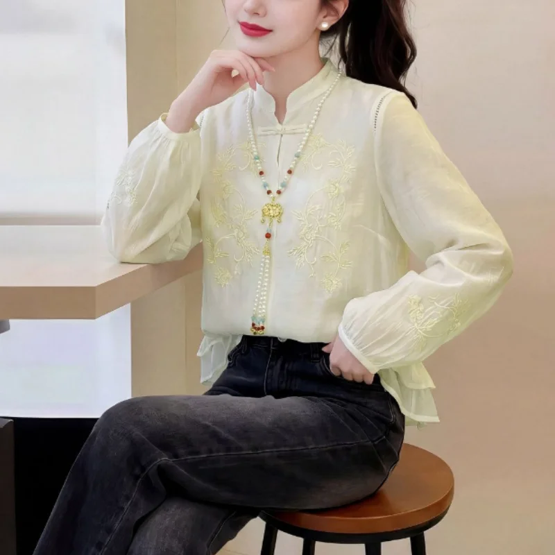 Chinese Shirt Embroidered Blou - đánh giá và giá Puff Sleeve Blouse