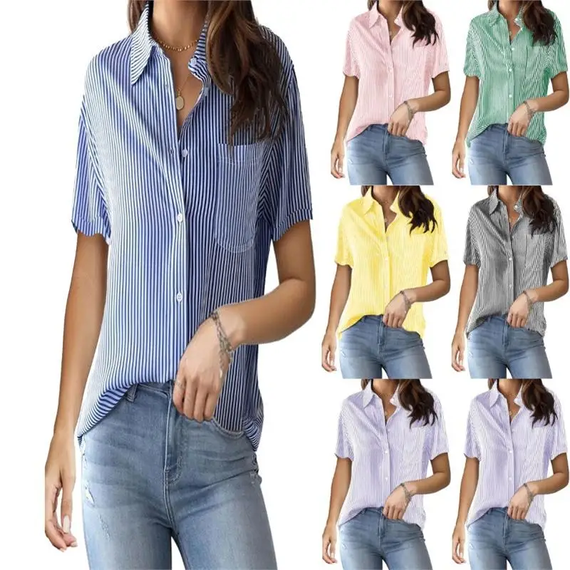 

Spring Summer 2025 Women's Casual Faion Print Stripe Open Cardigan irt ort Sve Cute Sle Thin Material PU Fabric