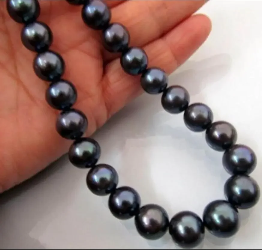 10-11MM TAHITIAN AAA+ NATURAL BLACK PEARL NECKLACE fine jewelry 17 INCH