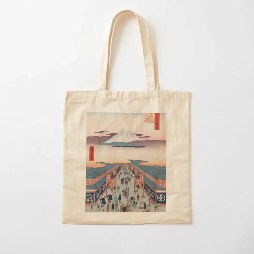 Mount Fuji above Ancient Street Ukiyo-e Japanese Art Tote Bag hand bag ladies large tote bag Beach