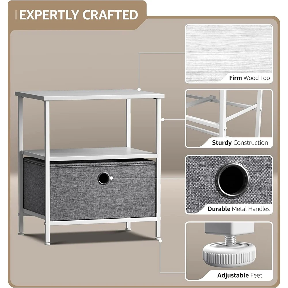 Compact White Nightstand with 1 Drawer 2 Shelves Portable Accent Table Bedroom Living Room Small Spaces Storage Solution