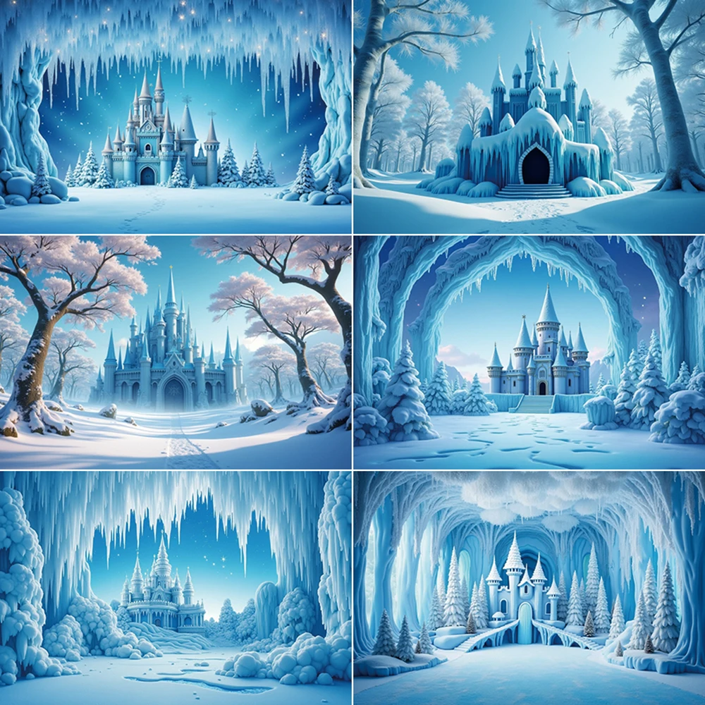 

MOON.QG Girls Frozen Backdrop Castle Ice Curtains Forest Mountain Photography Shooting Background Children Birthday Decorations