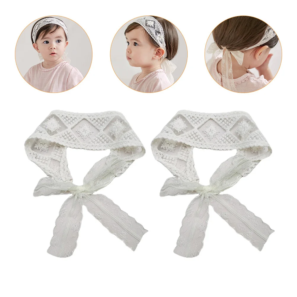 

2 Pcs 's Princess Hair Belt Little Ribbon Cotton Bands Lace Headbands