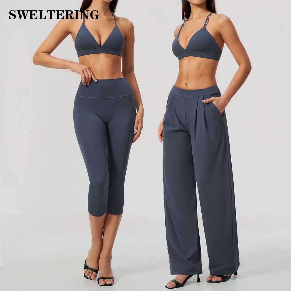 Fitness Suit 2PCS Yoga Set Women's Tracksuits Sports Outfits Gym Clothes Female Deep-V Crop Top Flared Pants Workout Clothes