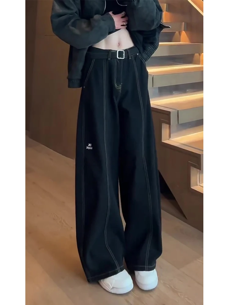 

Black American Style Knife Jeans Men Winter Handsome High Waist Straight Leg Loose Slimming Pants Casual Denim Jeans