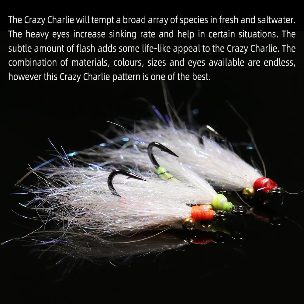 Vampfly 5 pièces/boîte chaîne perle oeil fou Charlie mouche rapide coulant pêche mouches Bonefish bar truite pêche en eau salée leurre appât