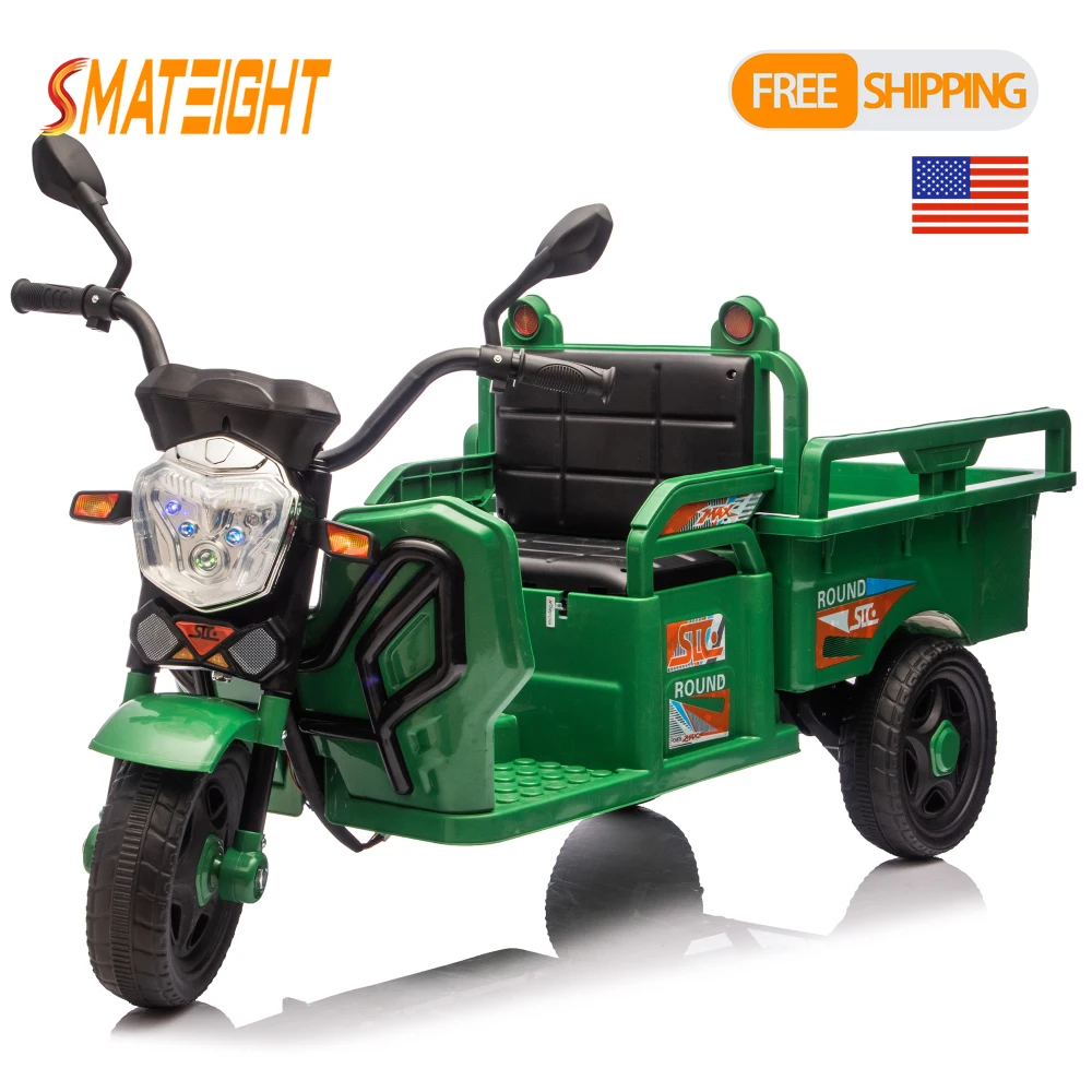 子供用電動三輪カーゴトラック、2WD、滑り止めホイール、大容量収納スペース、ライト付き、安定した電動トライク、3歳以上のお子様向け