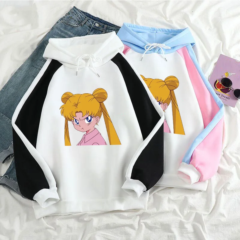 

Cute Anime Cartoon Pattern Harajuku Hoodie Women's Casual Outdoor Sweatshirt Cute Padded Colorblocking Hoodie Top