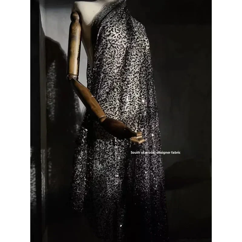 

Черная серебряная линия с вышивкой и блестками, сетчатая ткань, перспектива, свадебное платье, модельер, швейный материал «сделай сам», оптовая продажа, ткань