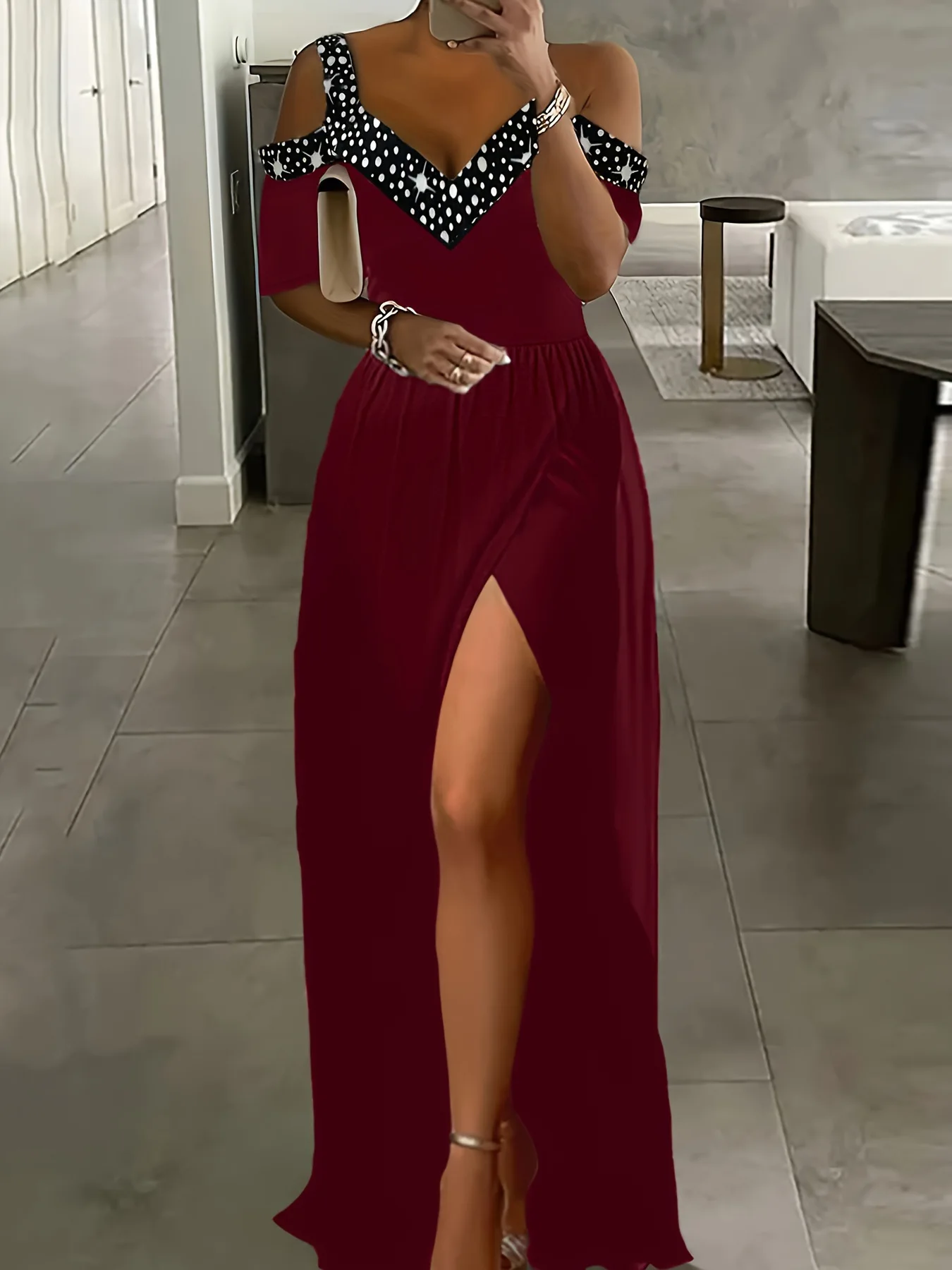 2024 Lente/Zomer Nieuwe Europese En Amerikaanse Vrouwen Wensen Off-The-Shoulder Haltermode Split-Jurk