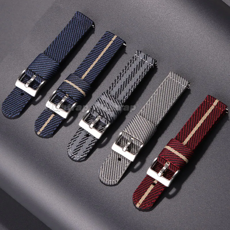 Striped Woven Nylon Watchband 20mm 22mm Quick Release Fabric Strap for Seiko for Huawei Watch Casual Sport Replacement Wristband
