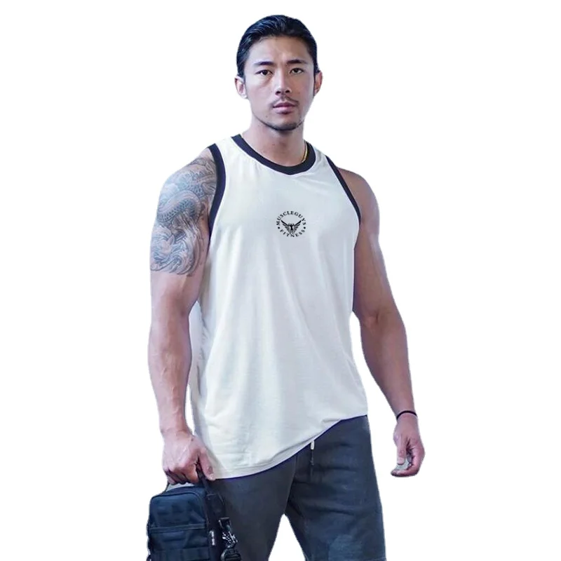 Summer Fitness Wide Shoulder Sleeveless Comfortable and Breathable Polyester Tops Men's Sweat-absorbing Basketball Tank Tops