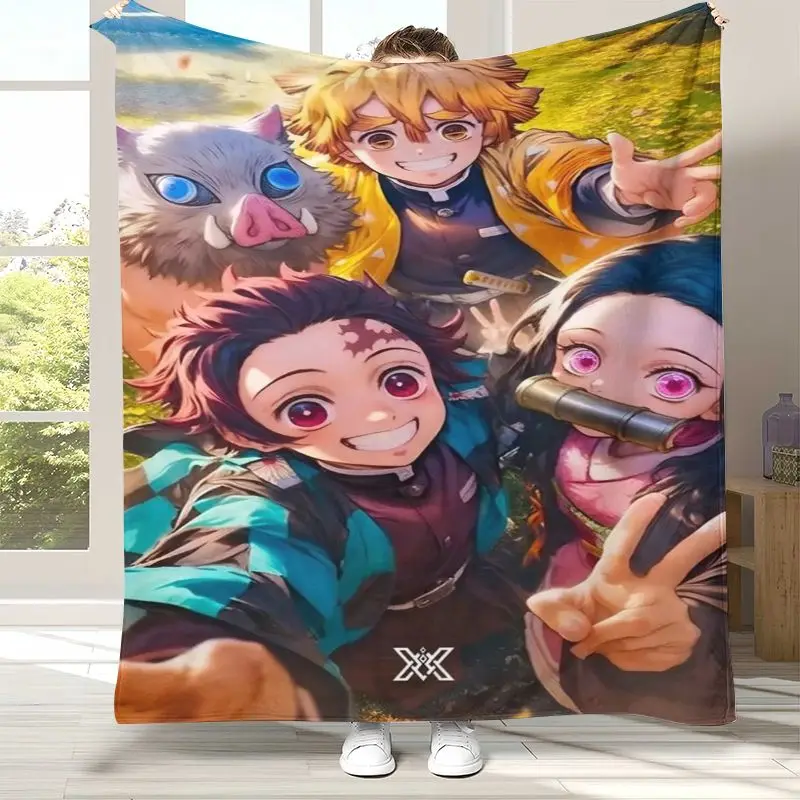 Demon Slayer Kimetsu no Yaiba Tanjiro Nezuko Anime Soft Flannel Throw Blanket,Cozy Warm Blanket for Bed,Sofa,Living Room,Picnic