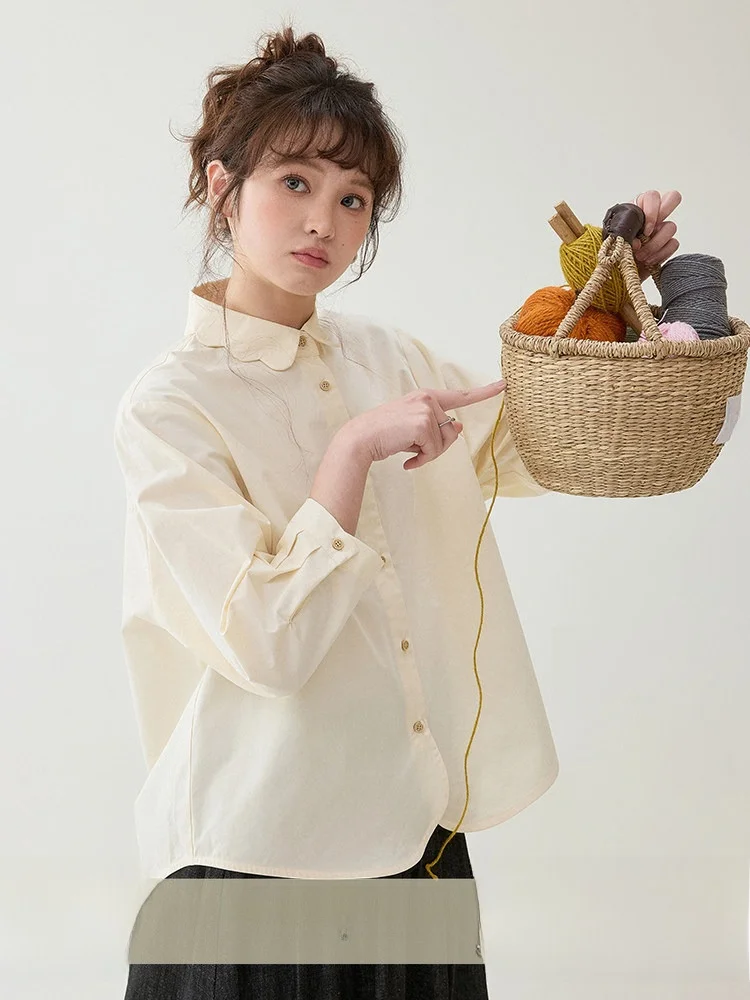 

AMUU Original Sweet Lace Collar Eight-Sve Cotton irt Women's Loose Fit Spring New Sle Comfortable Breathable Top