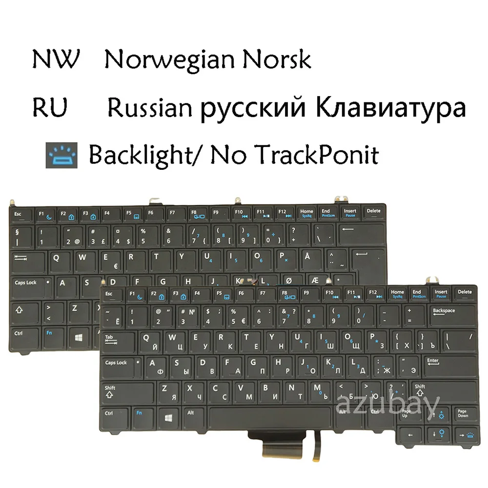 Clavier d'ordinateur portable pour Dell Latitude e7240 e7440, 06vdmv pk130vm1b06 nsk-ldabc 0wgphy pk130vm1b17 rétroéclairé, sans pointeur norwegian russe