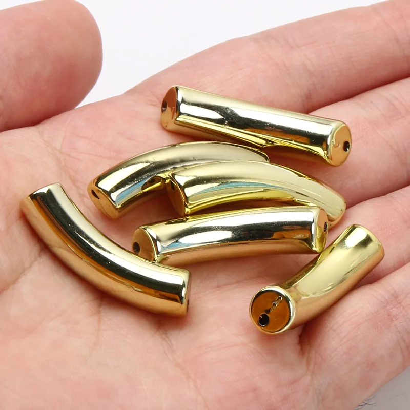 Fashion 10pcs Gold Color Bent Pipe Bead Acrylic Curved Tube Beads For DIY Bracelets Earrings Pendants Jewelry Making Accessories