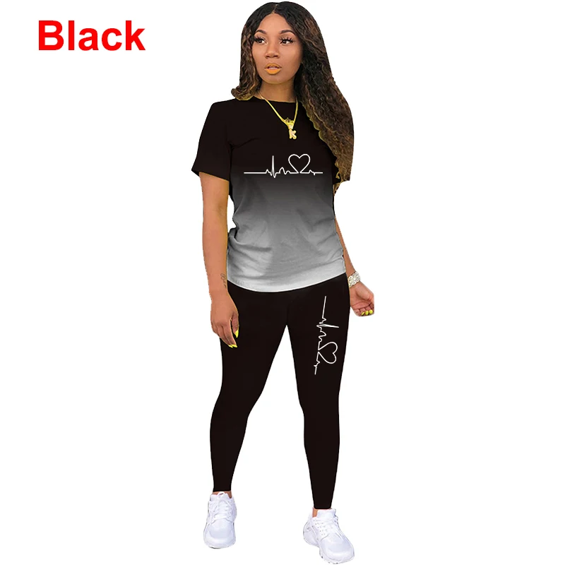 Summer Two Piece Set Women Tracksuits Sets ECG Printed T Shirt Pants Sports Suit For Women Clothing