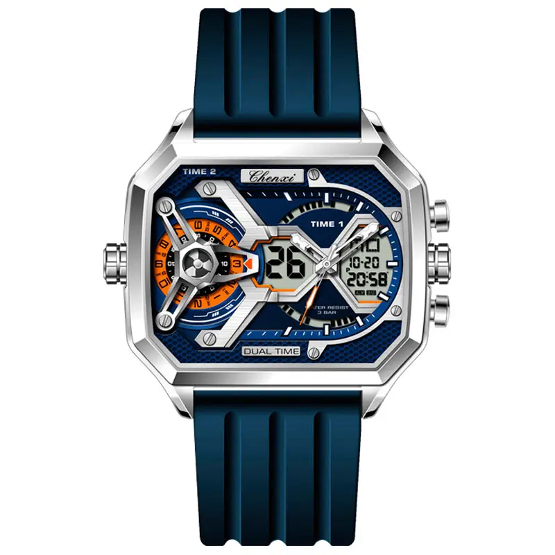 

CHENXI мужские часы новые цифровые часы с большим циферблатом двойной дисплей модные многофункциональные спортивные часы водонепроницаемые мужские часы