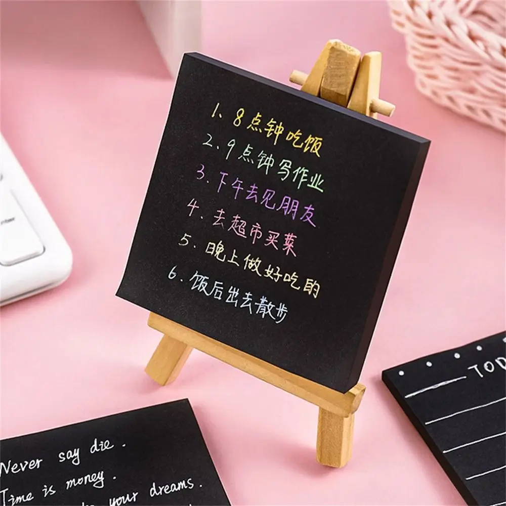 Office Accessories Self-adhesive Sticky Notes Message Notes Easy Post Notes Black Notepads Square Self-Stick Memo Pad Notebooks
