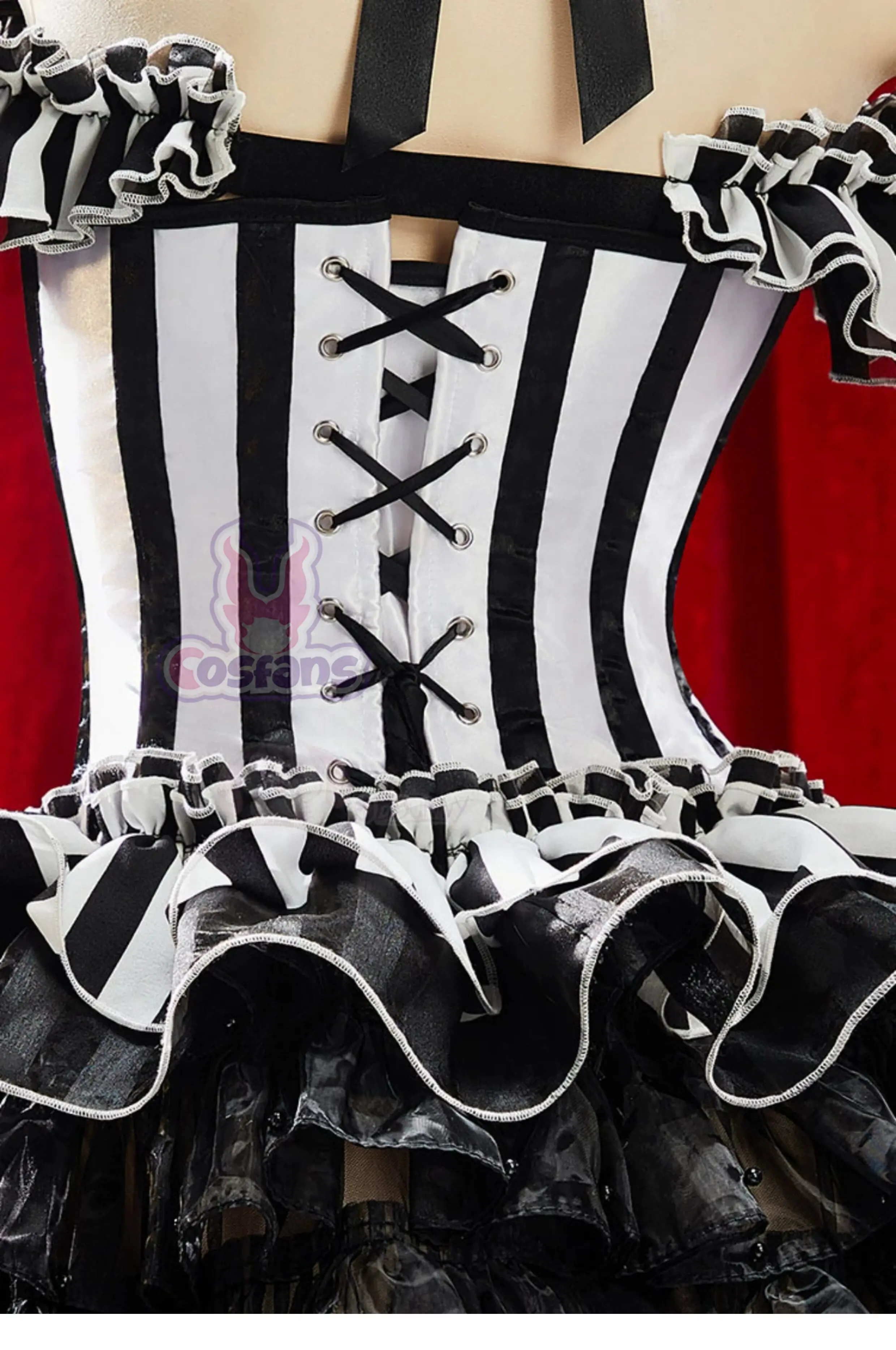 Striped Clown Cosplay Costume  Horror Gothic Corset Skirt Set Unique Design Waist Cincher Mini Dress for Women Clown Joker Dress view 4