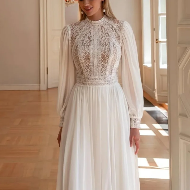 

white Wedding Dresses The corset glitter lace decal off-shoulder A skirt Bridal long sleeves Gowns multi-layer Made