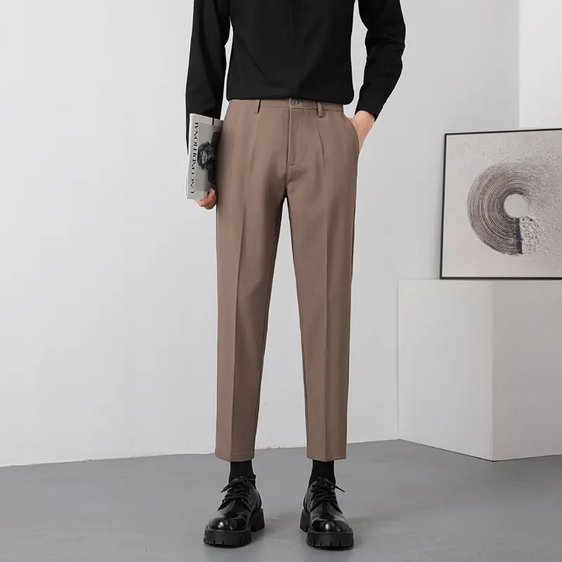 2023 New Spring and Autumn Fashion Casual Business Versatile Draping Loose Straight Leg Slim Solid Color Simple Men\'s Pants