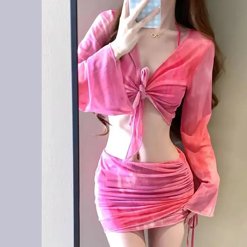 Swimsuit Women's Bikini Four Piece Set Split Body Slimming Conservative Student Small Chest Soaking Hot Spring Women's Swimsuit