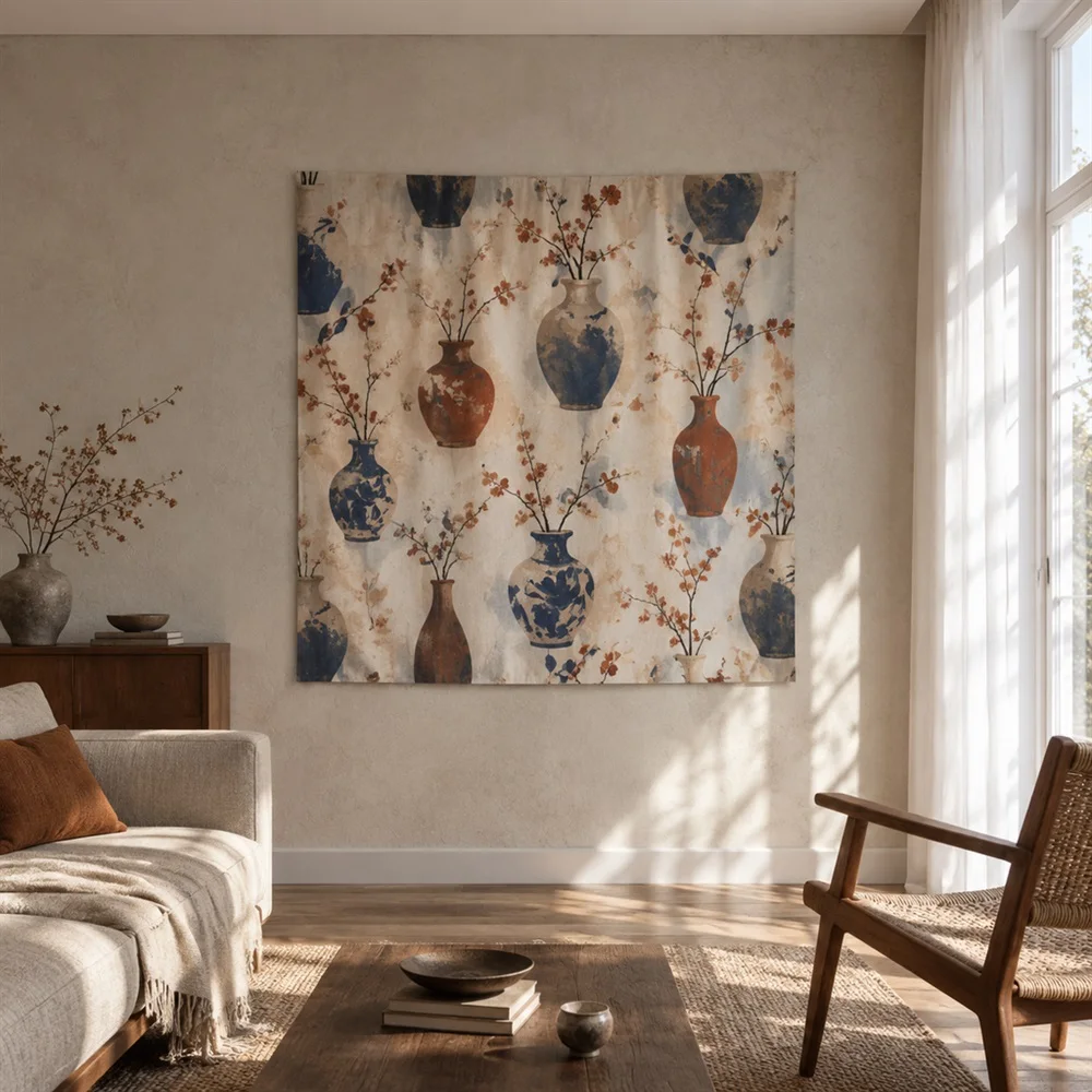 VIKAMA Clay Vase Still Life Allover Pattern Tapestry Wall Hanging, Wabi Sabi Wall Decor Tapestries for Bedroom Living Room Study