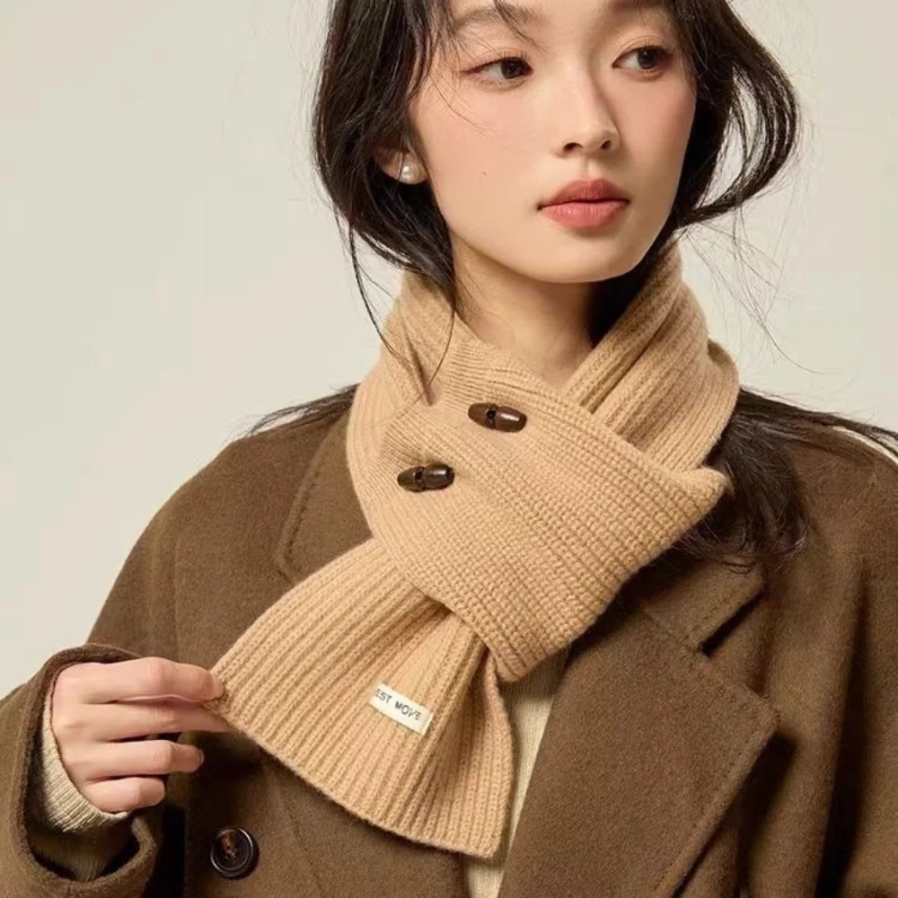 

Вязаный шарф из искусственного воротника, теплый модный теплый шарф с роговой пряжкой, вязаный вязаный шарф для женщин, модный уличный зимний шарф