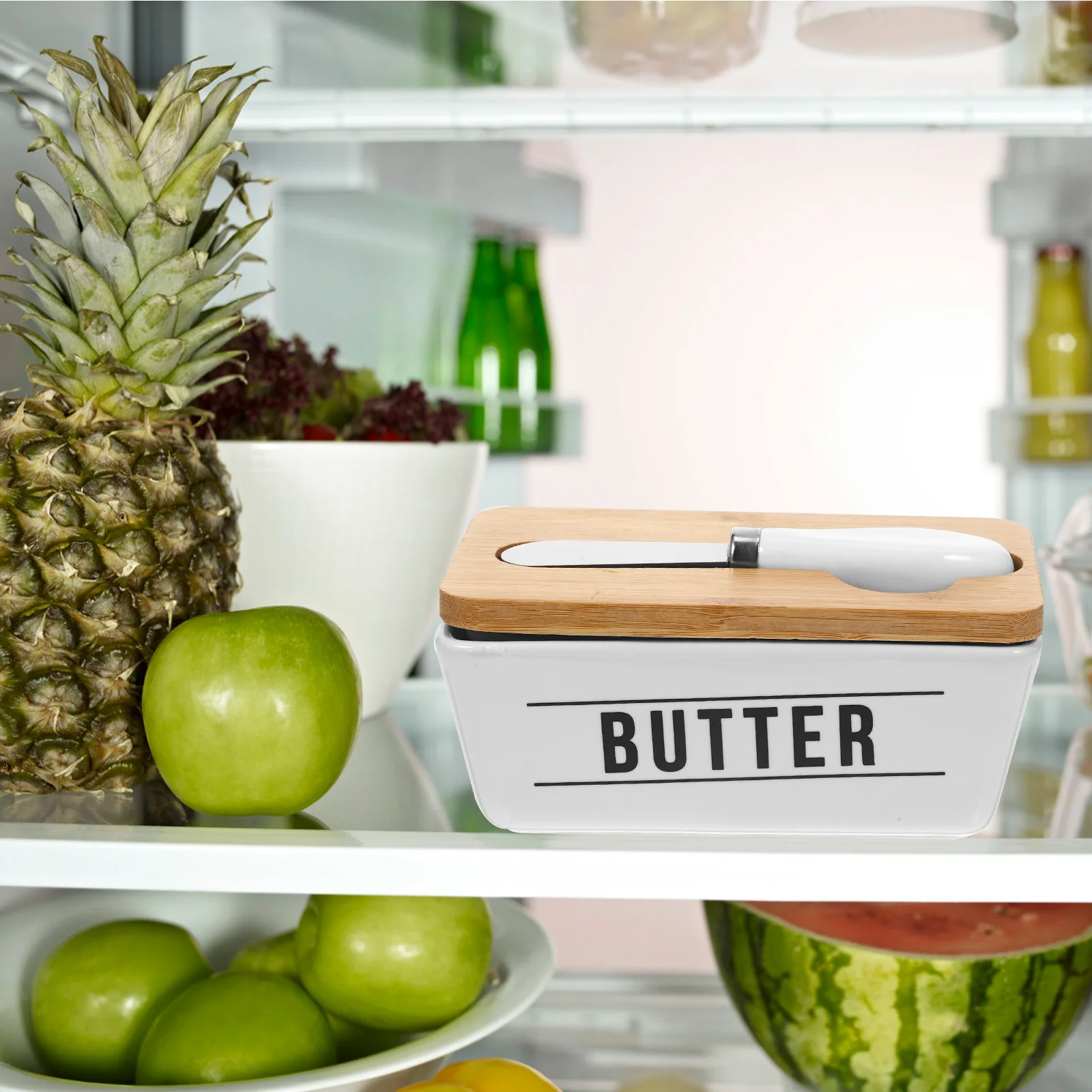 

Stainless Steel Box With Cutter Dish Holder For Refrigerator Kitchen Storage Container Cheese Creamer Farmhouse Keeper Slicer