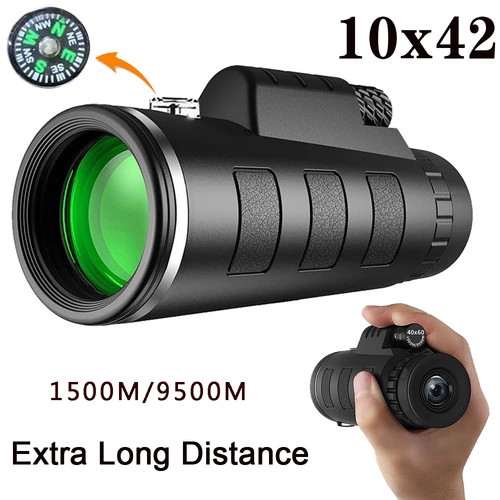 Potente telescopio Monocular portátil HD 10x42 con prisma BAK4 para viajes al aire libre, Camping, senderismo, caza, observación de aves, regalos de vacaciones