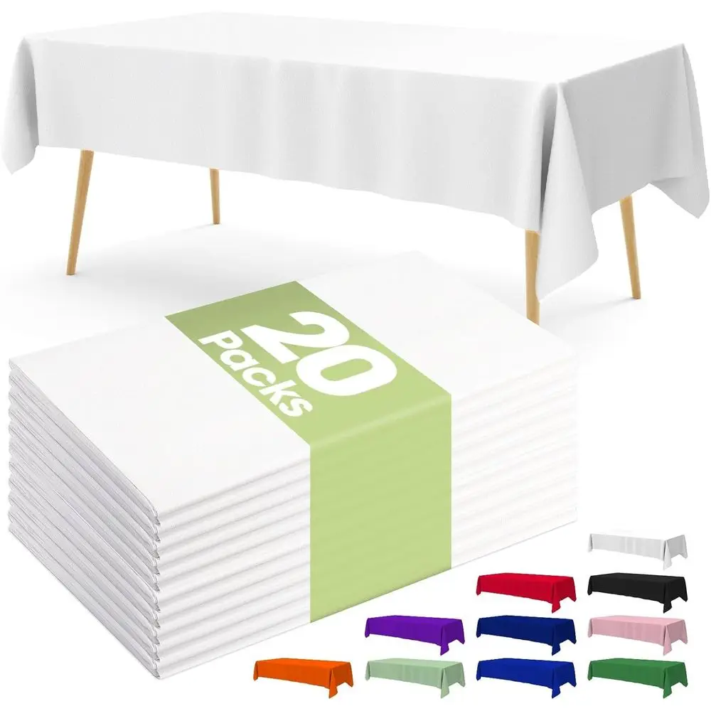 

20 Pack 54x108 Disposable Rectangle White Plastic Table Covers for Parties, Picnics, Weddings, and Decorative Use