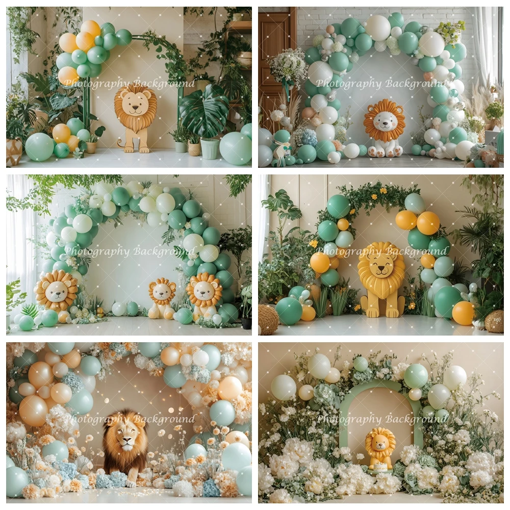 

Lion Baby Shower Backdrop Jungle Forest Animals Background Safari Baby Boy Birthday Party Balloon Decoration Banner Photo Booth