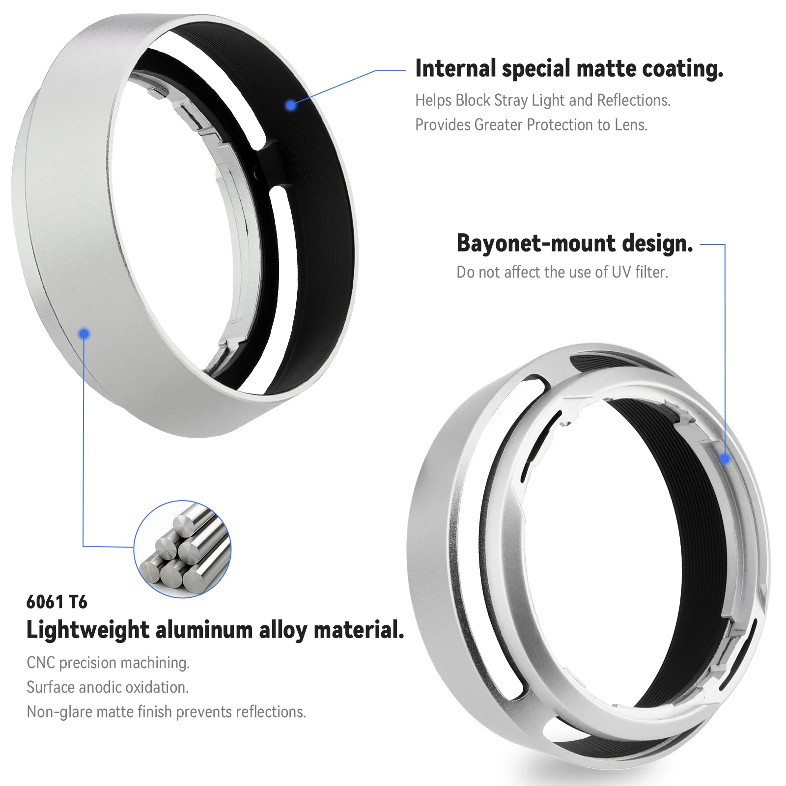 Haoge capa com lente de metal redonda para fujifilm xf 35mm 23mm f/2 r wr prata