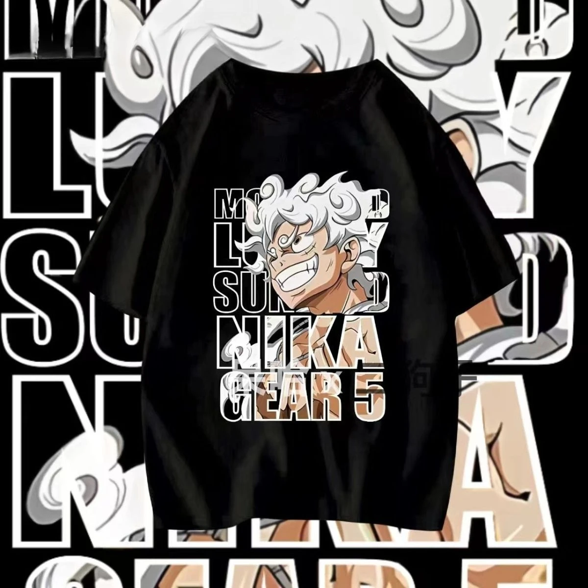 

New Trend 5-Gear Luffy Crew Neck Short Sleeve T-Shirt Sunman Print Ins Summer Versatile Loose Half Sleeve Top Men