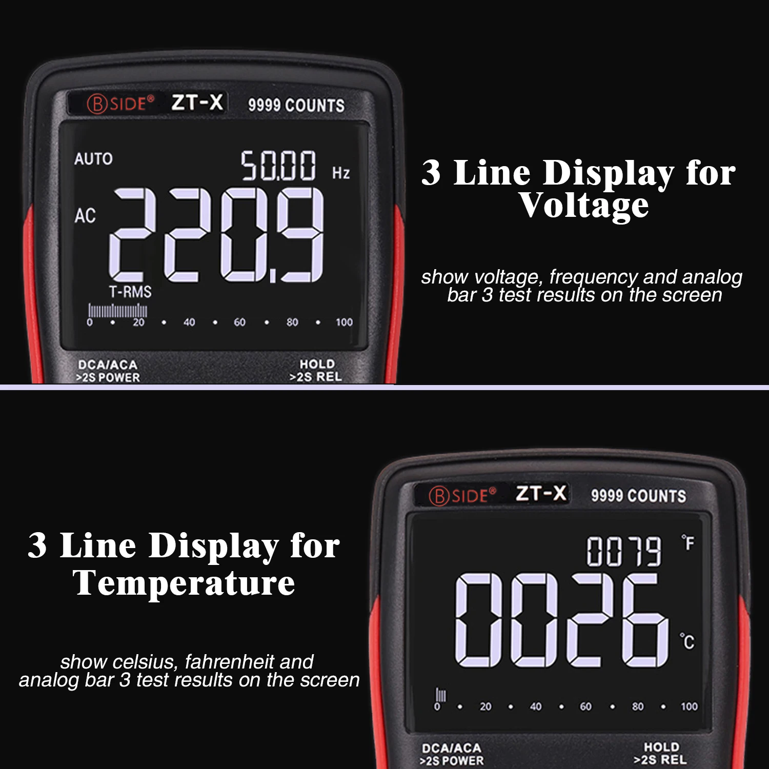 Digitální multimetr BSIDE ZT-X 102A T-RMS auto rozsah EBTN LCD stejnosměrný střídavého voltmetr ampérmetr proud kondenzátor ohm temp hz NCV tester