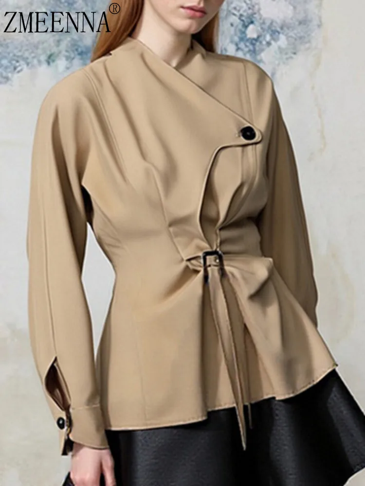 

ZMEENNA Lightweight Jacket For Women Notched Collar Single Breasted Outerwear With Slits For Spring And Fall ZM4119