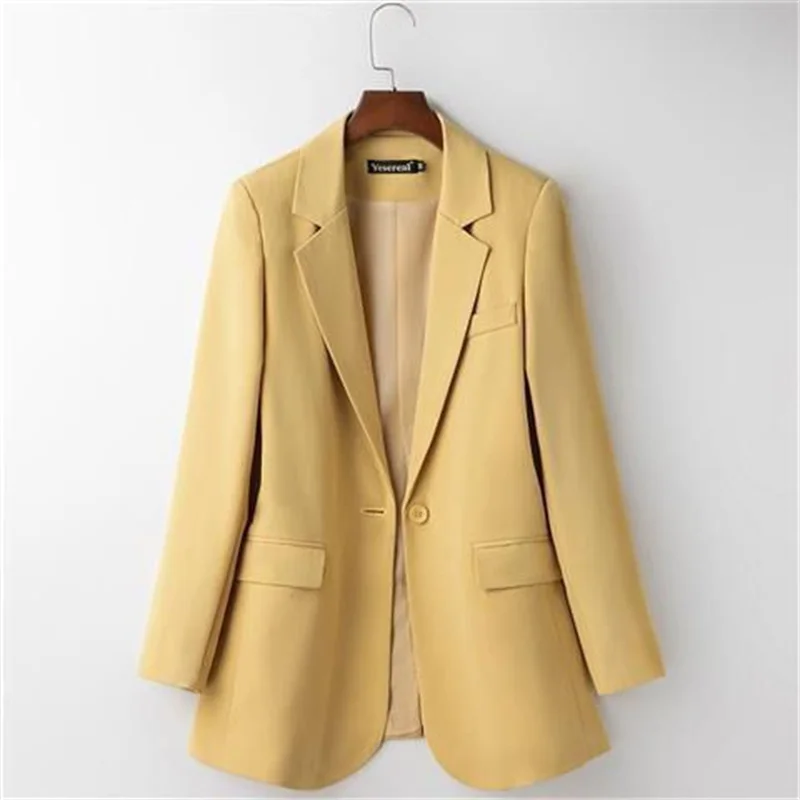 Giacca da abito Vintage femminile giacca da donna in stile britannico coreano primavera e autunno giacche Casual larghe da donna Blazer bianco giallo