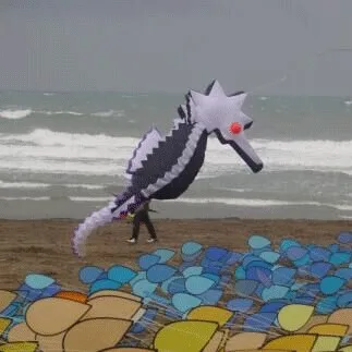 10M  Giant  Inflatable  Easy Flying Nylon  Frameless 3d Beach Soft Show Seahorse Kite Flying for Adults