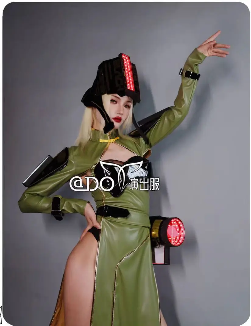 Militaire Groene Woestenij Stijl Split Rok Nachtclub Bar Dj Toonaangevende Dans Sfeervolle Zangeres Sexy Podiumkleding