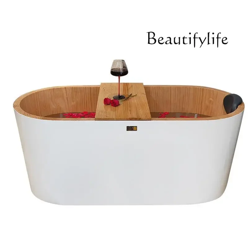 

Independent Japanese-style wooden bathtub bath wooden bucket small apartment family bed and breakfast double adult oval bathtub