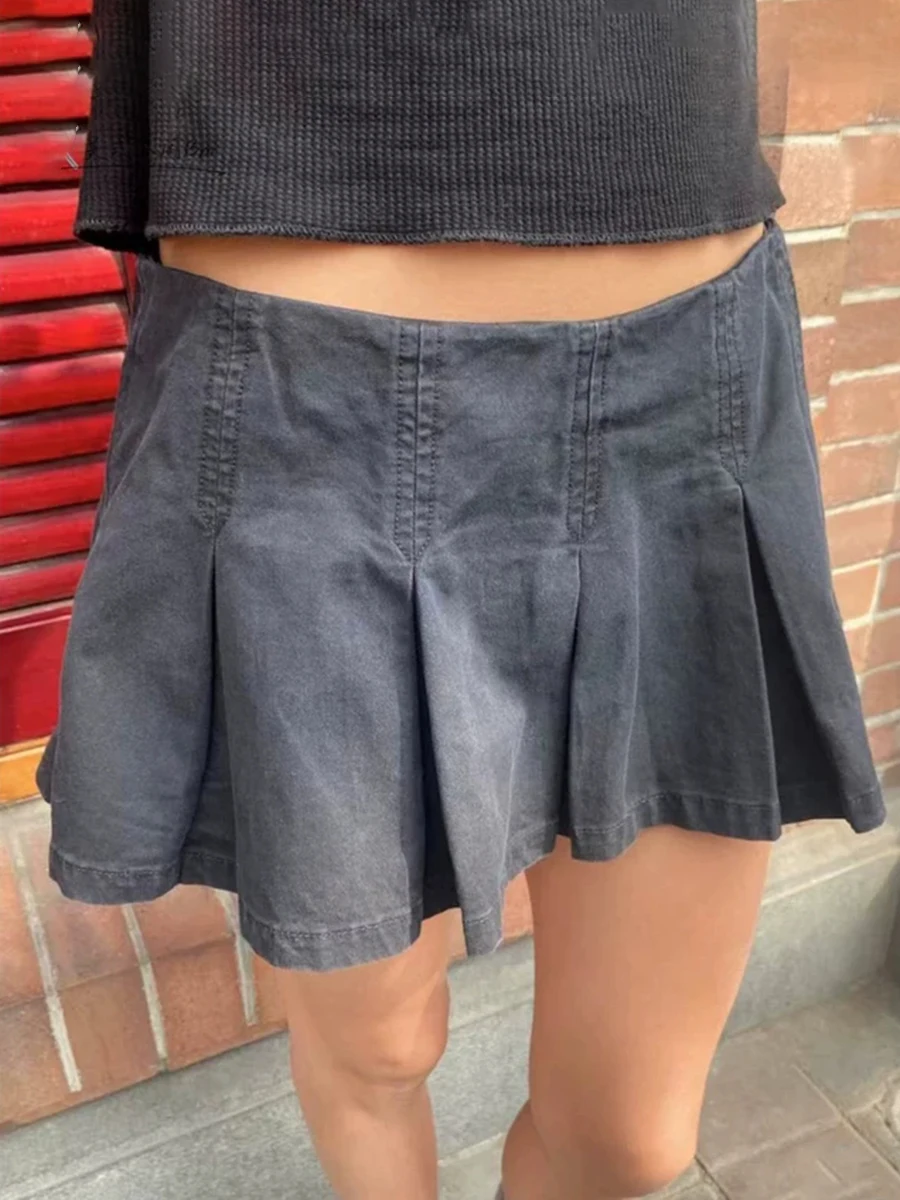 

Black Low Waist Mini Pleated Skirts Women Summer New Cotton Simple A-line Shorts Faldas Vintage Y2k Streetwear Solid Sweet Skirt