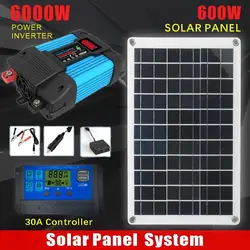 600W 12V Solar Panel System 6000W 110V/220V Solar Inverter Kits  Solar Panel Battery Charge Controller Complete Power Generation