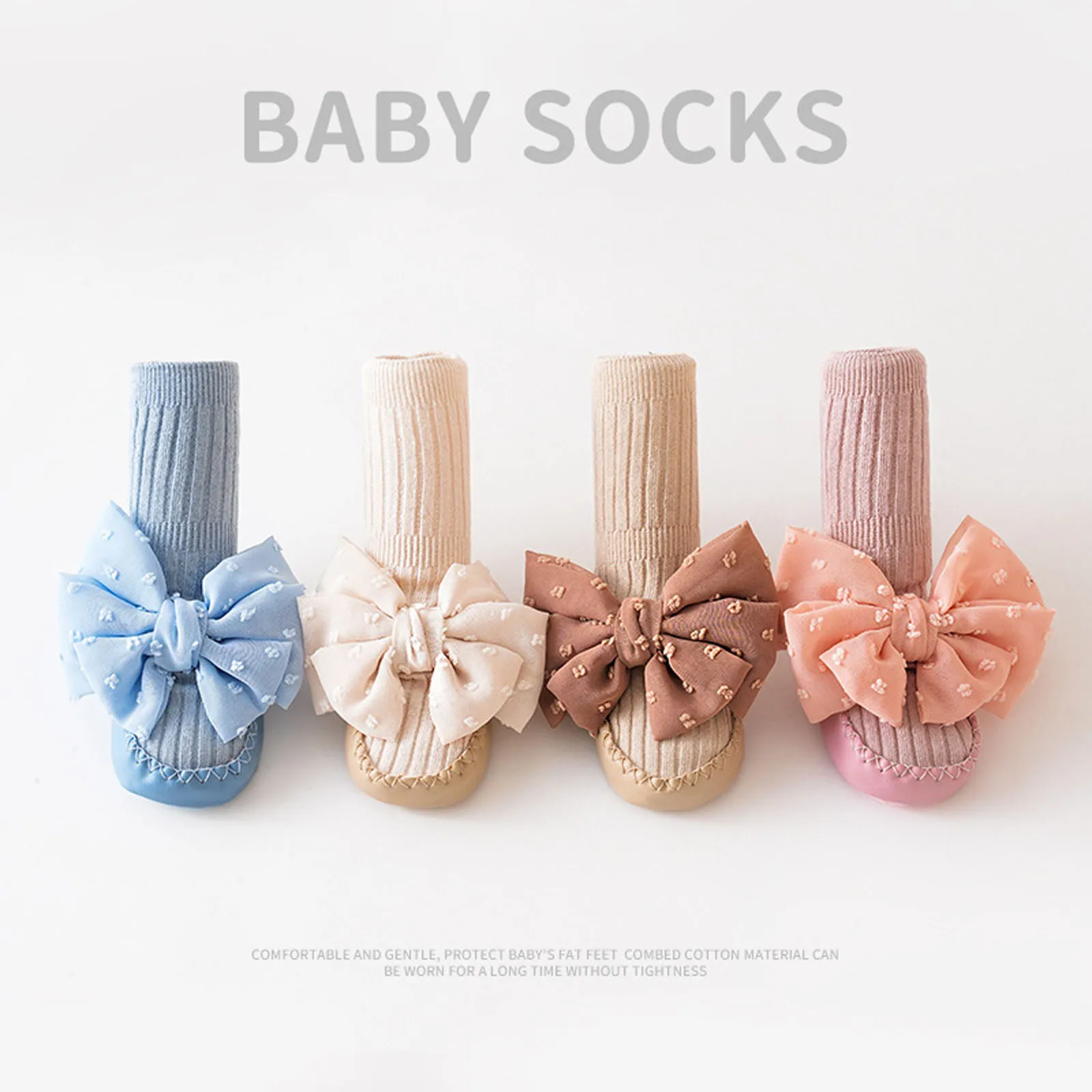 Fashion Cute Newborn Baby Girl Sock Shoes Bowknot Soft Sole Non-slip Floor Slippers Walking Shoes for Toddler Infant