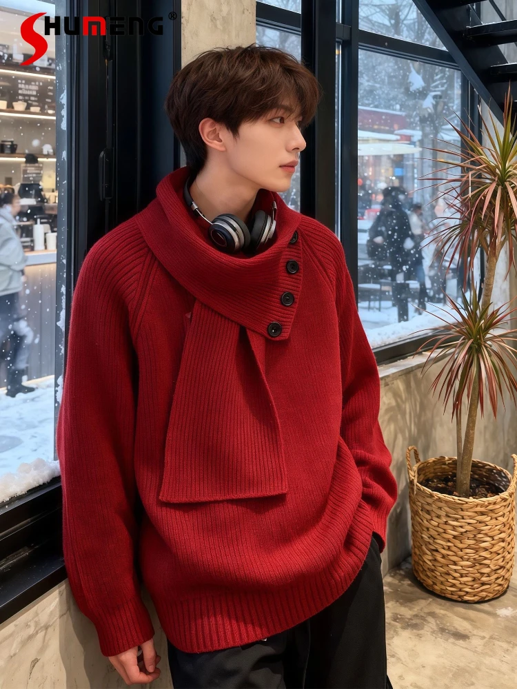 

Мужские осенне-зимние новые съемные шарфы 202, вязаные свитера, однотонные полуводолазки, вязаные топы, мужские красивые трикотажные изделия