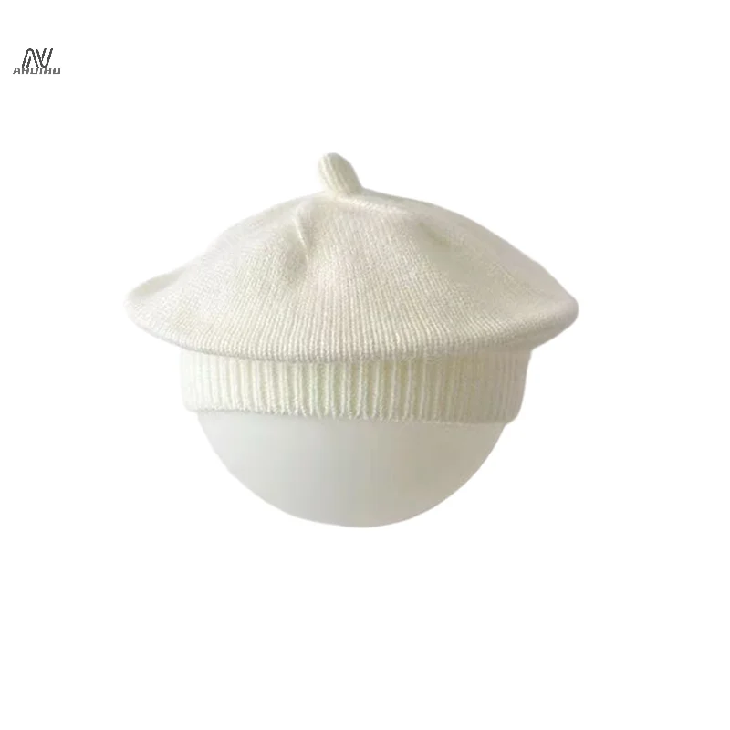 Fashion Cute Baby Knitted Beret Hat Solid Color Children\'s Warm Hats Autumn Winter Cap For Kids Outdoor Bonnet Accessories Gift