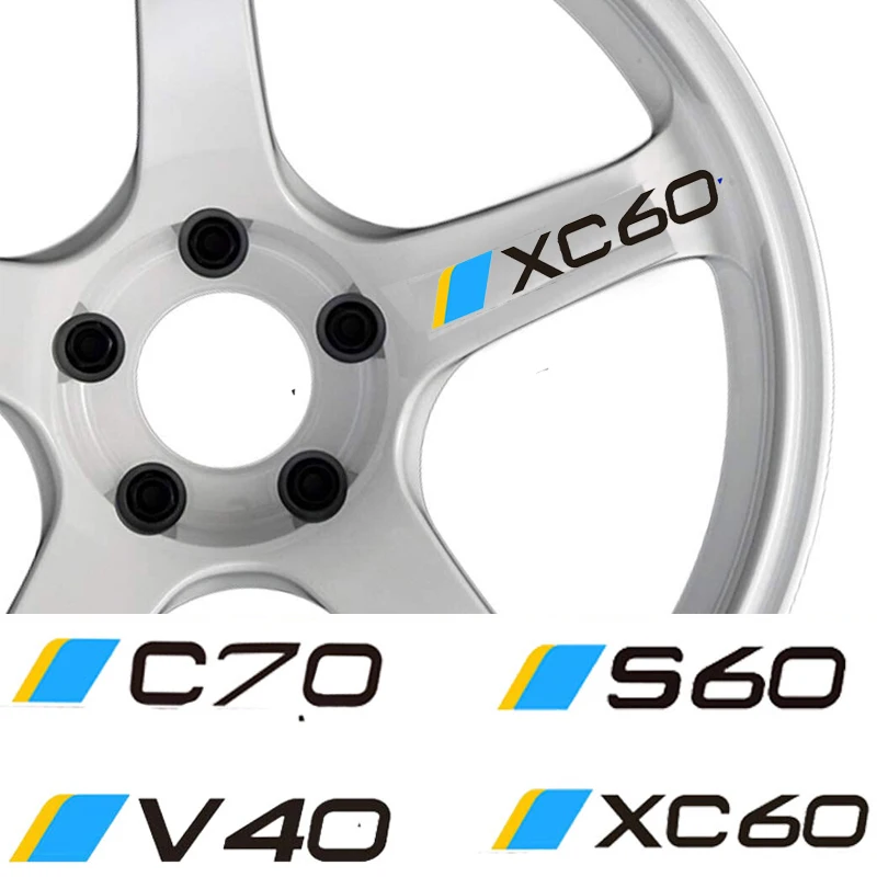 4Pcs Car Wheel Sticker For Volvo C30 S60 V50 XC90 XC60 V40 V60 V70 AWD C70 S80 S90 T6 V90 XC40 XC70 S40